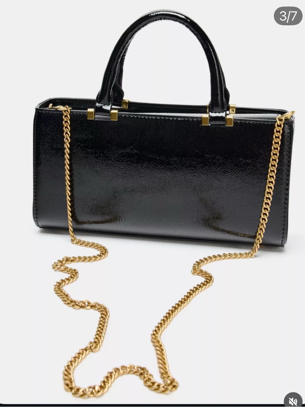 Zara Black Patent Purse with Gold Accents